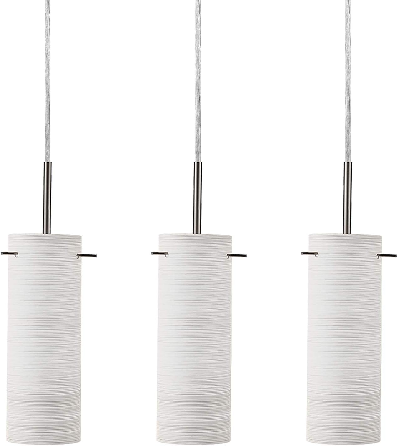 ESCENA Glass Cylindrical Pendant Light, White Brushed Finish, ETL Listed, Frosted Glass Shade, Minimalist Modern Lighting Fixture for Dining Room, Kitchen, Sloped Ceiling, Pack of 3
