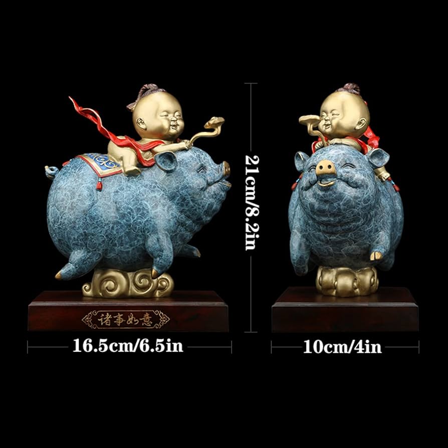 Amazon.co.jp: 座っている仏 ラッキーブタの装飾品銅風水豚の