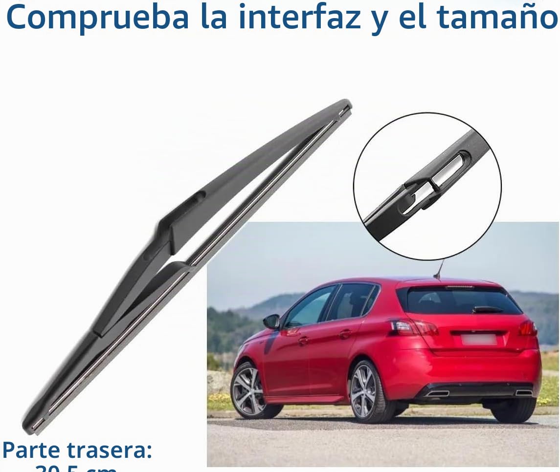 Juego de 3 Limpiaparabrisas para Peugeot 308 II SW (2014-2021) - Kit Delantero (24"+18") y Trasero (12") - Conexión de Botón Estrecho (16mm)