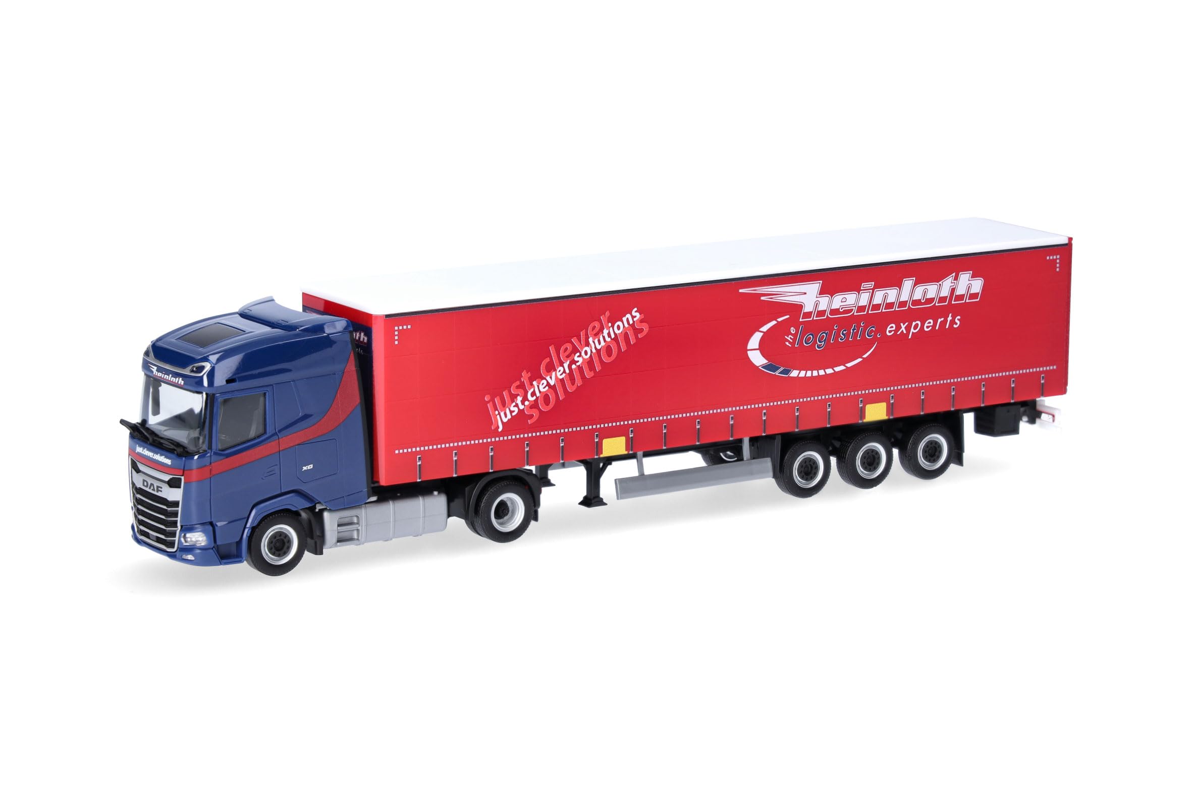 Herpa truck model DAF XG curtain canvas semitrailer "Heinloth", on a scale of 1:87, plastic miniature, made in Germany, model building, collectors edition