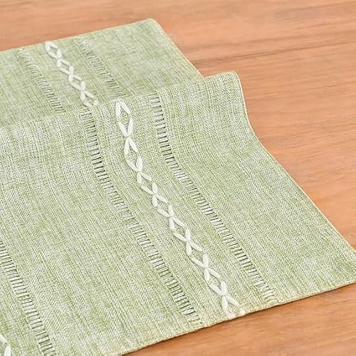 Wracra Cotton Linen Placemats, 12 X 18 Inch Set Of 6 Placemats Rustic Hemstitch Place Mats For Kitchen Table And Heat Resistant-Hemstitch Sage Green thumb #3