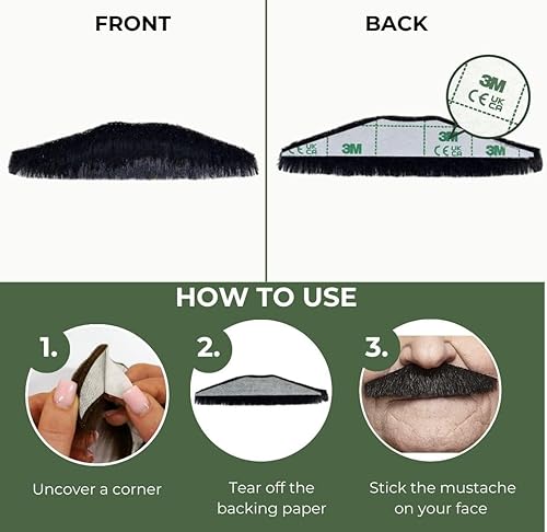 Miniatura 4 de Mustaches Bigote falso autoadhesivo, novedad, pelo facial falso de policía, accesorio de disfraz para adultos, color negro brillante