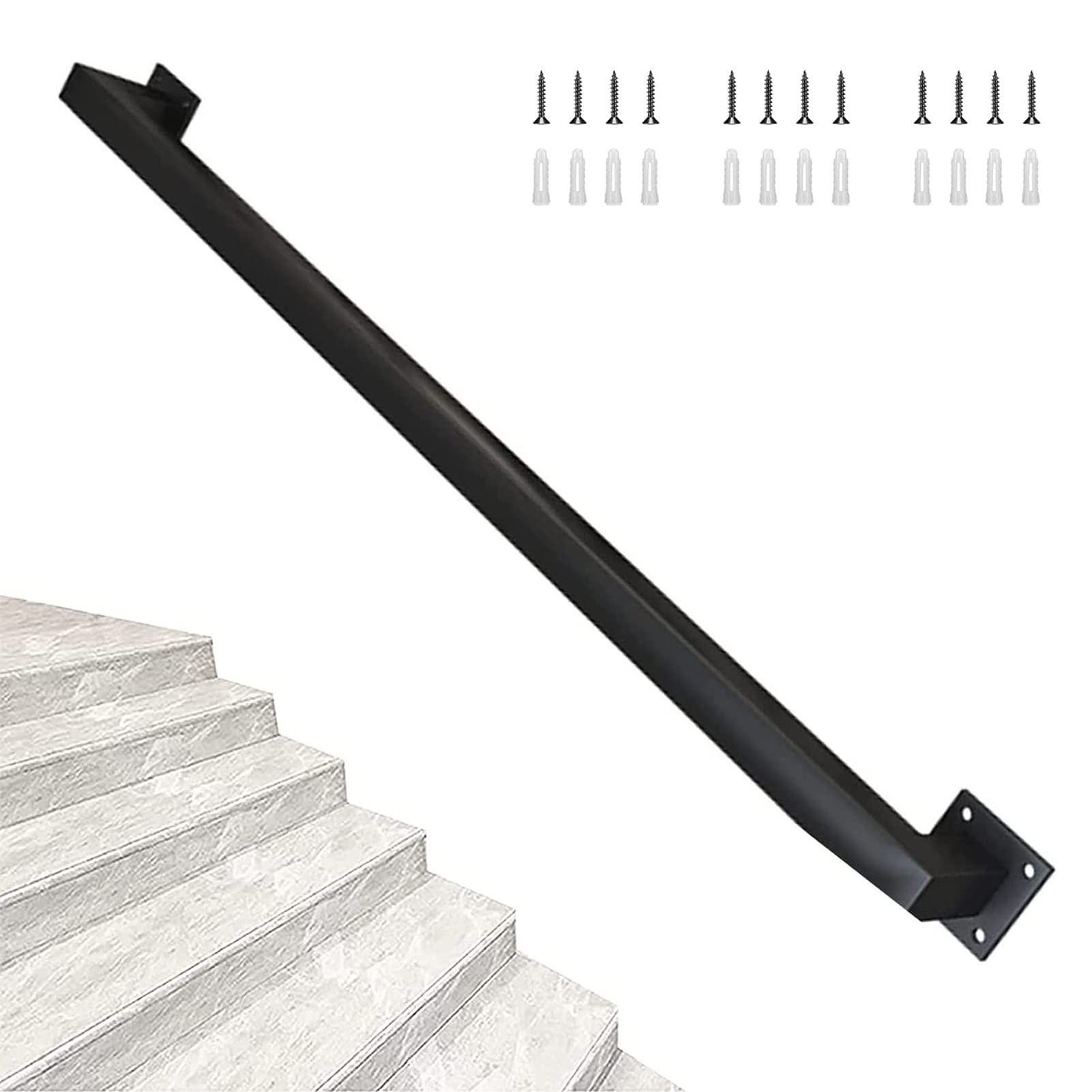 Rampe d'escalier en tube noir balustrade carrée de sécurité pour marches intérieures