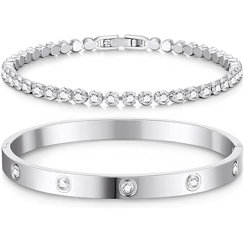 doubgood Gold Bracelets for Women Stackable Gold Bangles for Women Tennis Bracelets Bangle Bracelets Cubic Zirconia 14K Gold Plated Jewelry for Mother's Day Gifts Valentine Wedding Birthday 6.5/7/7.5"