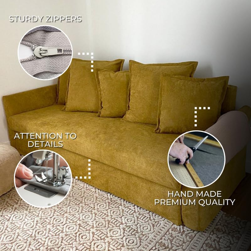 comfortly Cover for Holmsund 3 Seat Sofa Bed, Replacement Slipcover, Heavy Duty 10 pcs Cover, Soft Durable Washable Fabric, Easy to Clean & Replace (Crown - Amber)