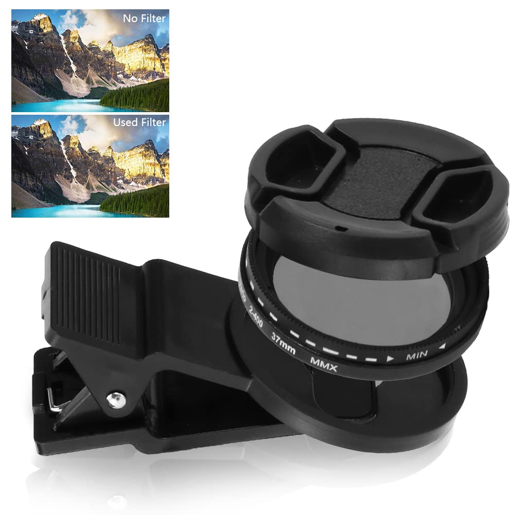 37mm CPL Phone Camera Lens, Universal Phones Camera Lens, ND 2-400 Cell Lens Adjustable Density Filter with Phone Clip for iPhone for Samsung Android Smartphones