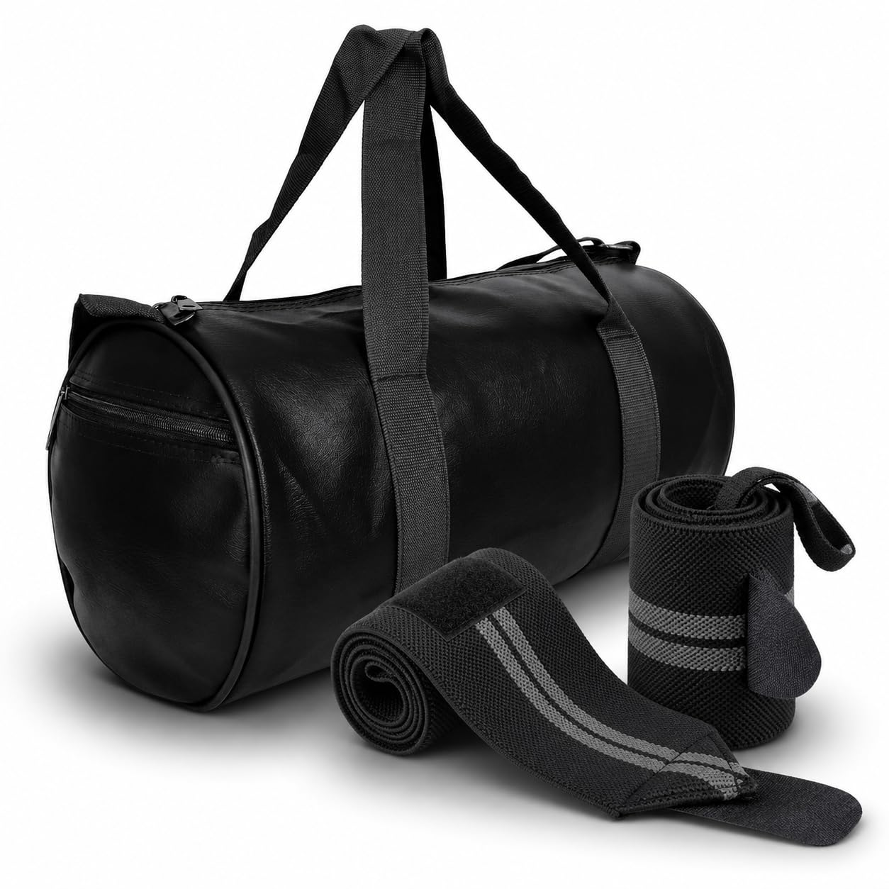fit focus PU Leather Gym Duffel Bag with Shoulder Strap and Grey Wrist Support Band, Combo Pack of 2, for Men and Women (23L) (Black and Grey)-picture-26
