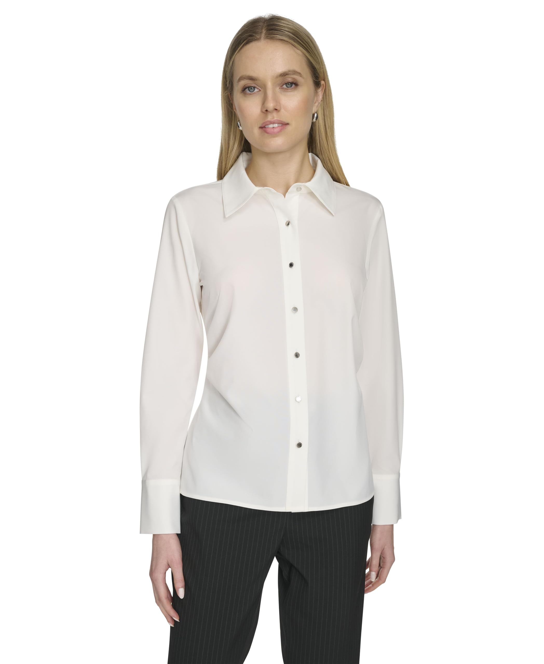 Calvin Klein Womens Collared Long Sleeve Button Down Top