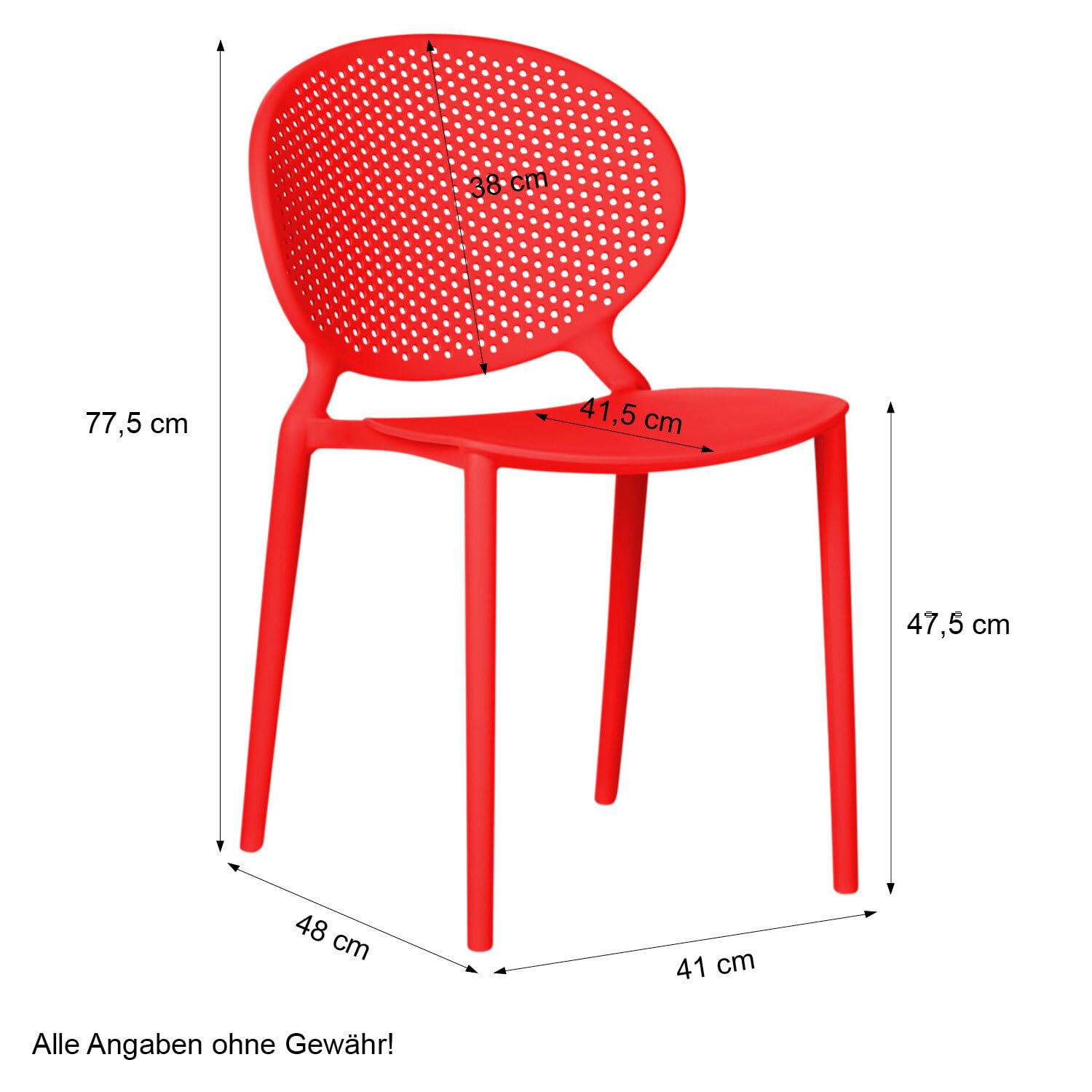 Homestyle4u 2469 Lot de 4 chaises de jardin empilables en plastique résistant aux intempéries Rouge
