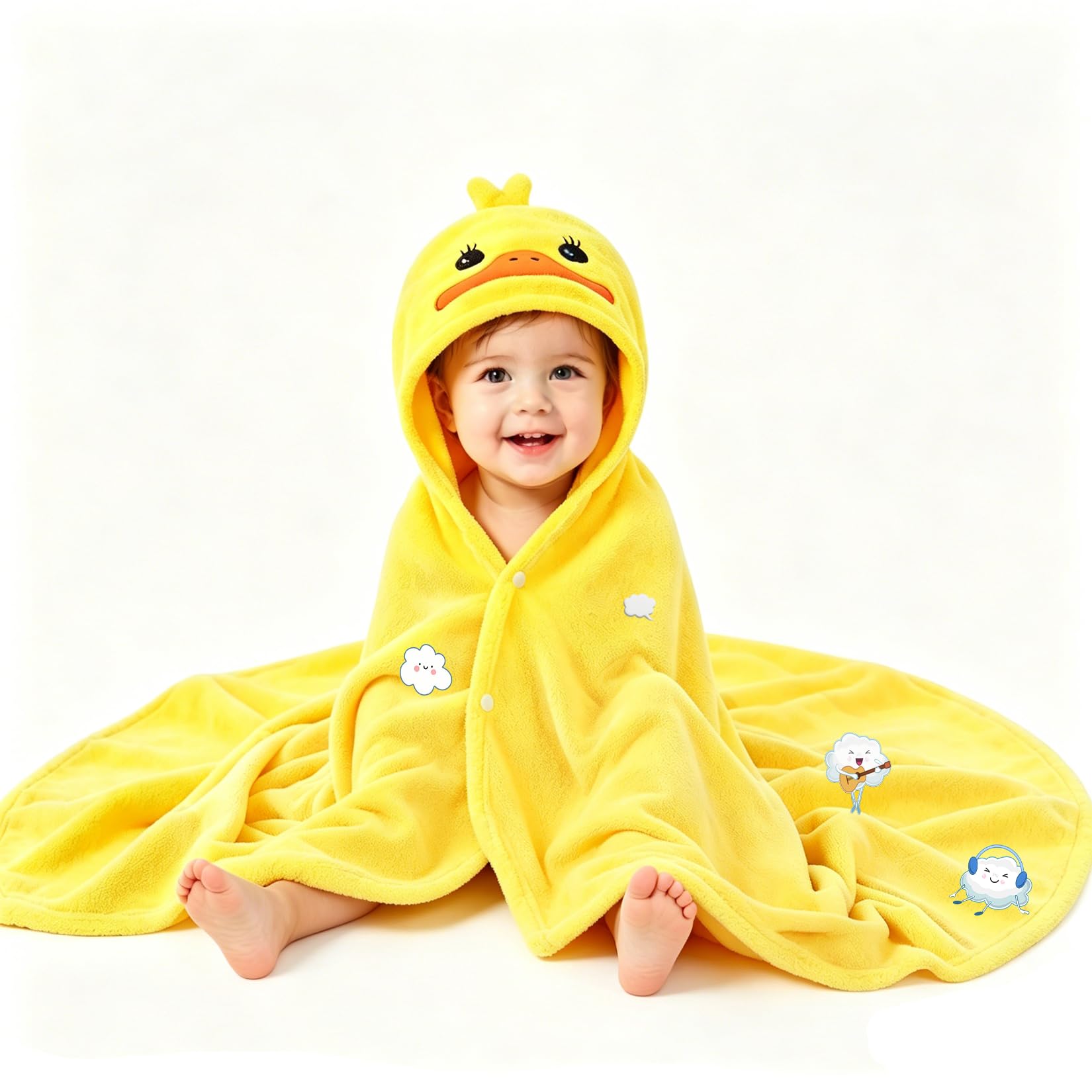 Toalla de baño para niños pequeños, Toallas de bebé con Capucha, 27.5 x 55 Pulgadas, Ultra Absorbente, Suave, Toalla de Ducha para niños y niñas (Pato Amarillo)