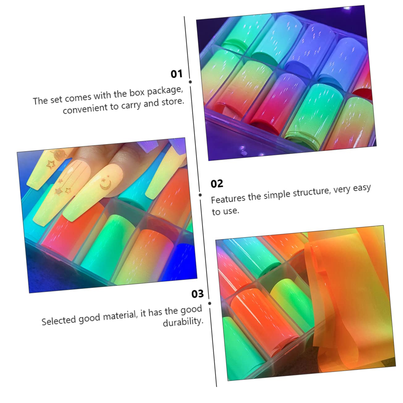 Healeved Adesivi Per Unghie Fluorescenti Decorazioni Nail Art Per Unghie Facili Applicare Manicure e Speciali