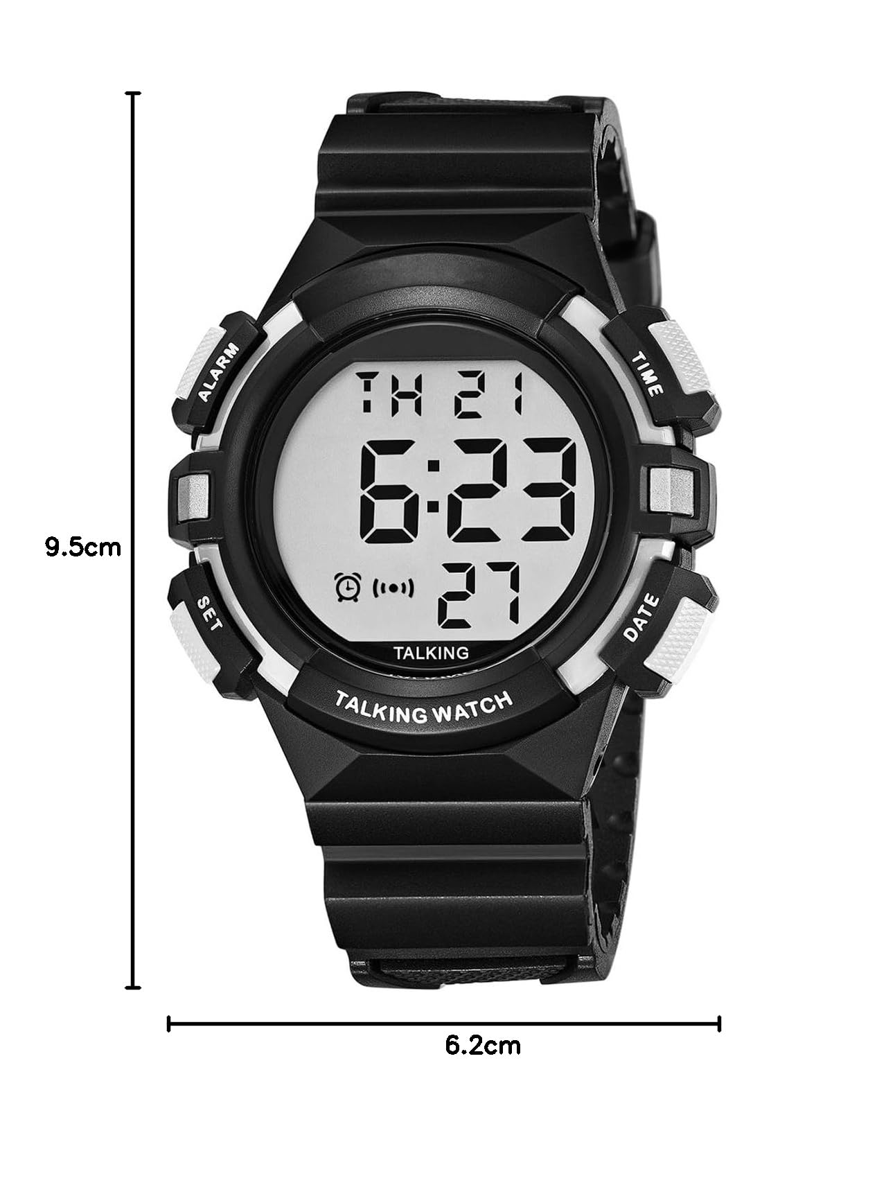 Orologio Parlante STALK 1 – Voce chiara – Data/Ora - Display Digitale – Allarme programmabile - Pulsante Singolo - Cinturino Comodo – Ideale per Anziani e Ipovedenti