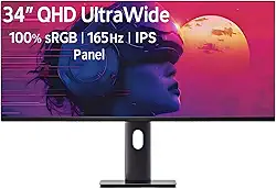 Monitor de computador UltraWide de 34 polegadas, tela IPS rápida 3440 x 1440, 165Hz, 1ms, 95% DCI-P3, compatível com FreeSync e G-SYNC, ideal para jogos, design e codificação, modo vertical