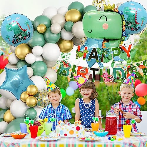 Image of Rozi Decoration Dinosaur Theme Birthday Decorations Items Set of 58 Pcs | Foil Balloons for Party | Birthday Decoration Kit for Boys Dinosaur Theme