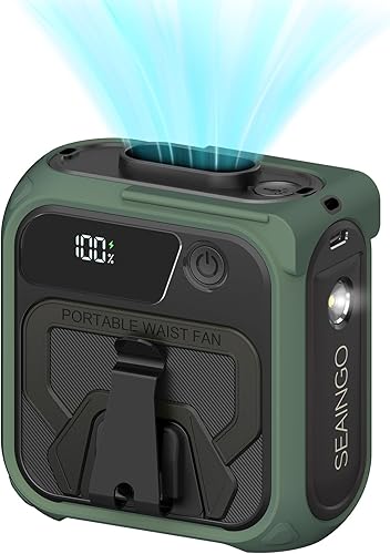SEAINGO Portable Waist Fan Rechargeable  10000mAh, 42 fts Max, 5 Speeds 16000RPM, Personal Cooling Wearable Clip Body Belt Shirt Fans, Hanging Neck