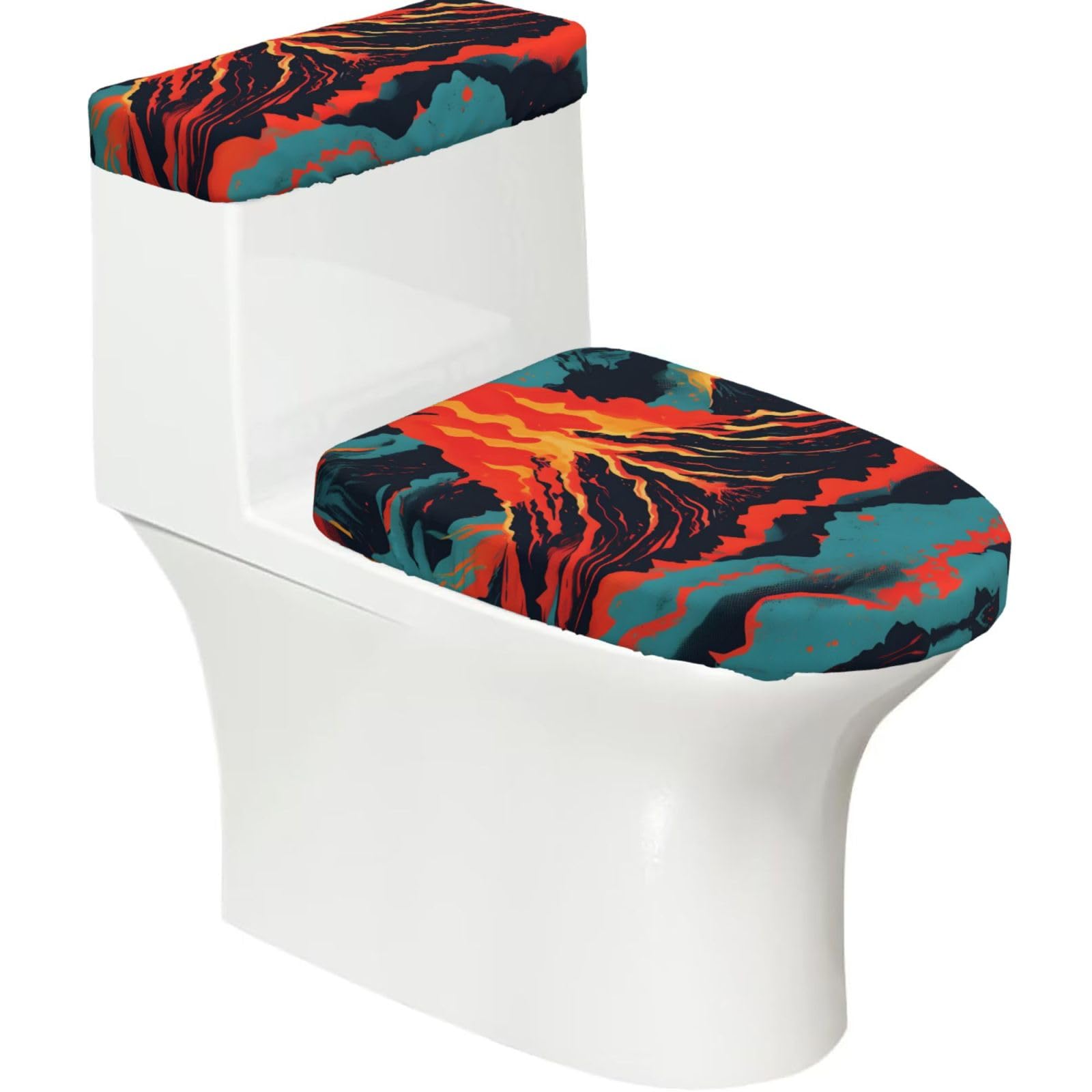 Volcano Printed Toilet Tank and Lid Cover Set of 2 for Most Bathrooms, Fits Elongated Round Toilets