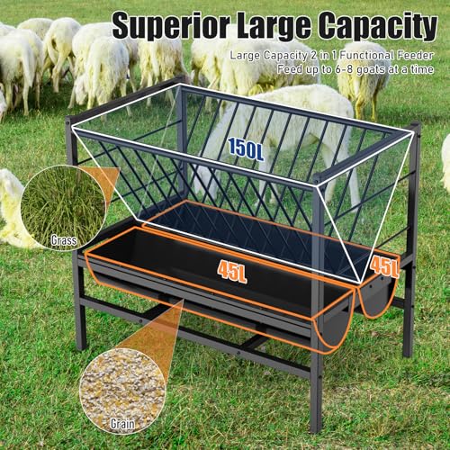 BREUAILY Heuraufe Pferd Metall Groß Heu & Getreide Futterraufe Heavy-Duty Ohne Abfall Freistehende Ziegen Heuraufe Futterspender für Schafe Ziegen Pferde Vieh 107*65*90cm