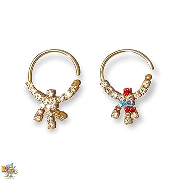 Brij Sugandha Ring Nath Pair ? Diamond Metal Nose Pin for Radha Rani, Devi Maa, Laxmi Maa etc of Big Size Standing Idol [ Multicolor ] | by The Kanha Store