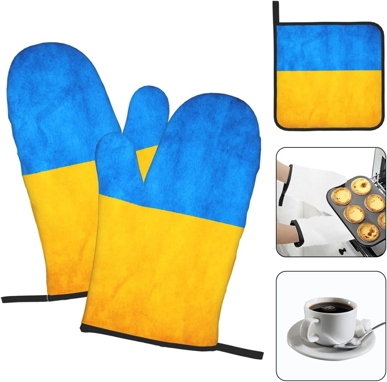 Ukrainian Flag Print Heat Resistant Microwave Gloves, Used for Baking, Cooking, and Fashion Kitchen Essentials