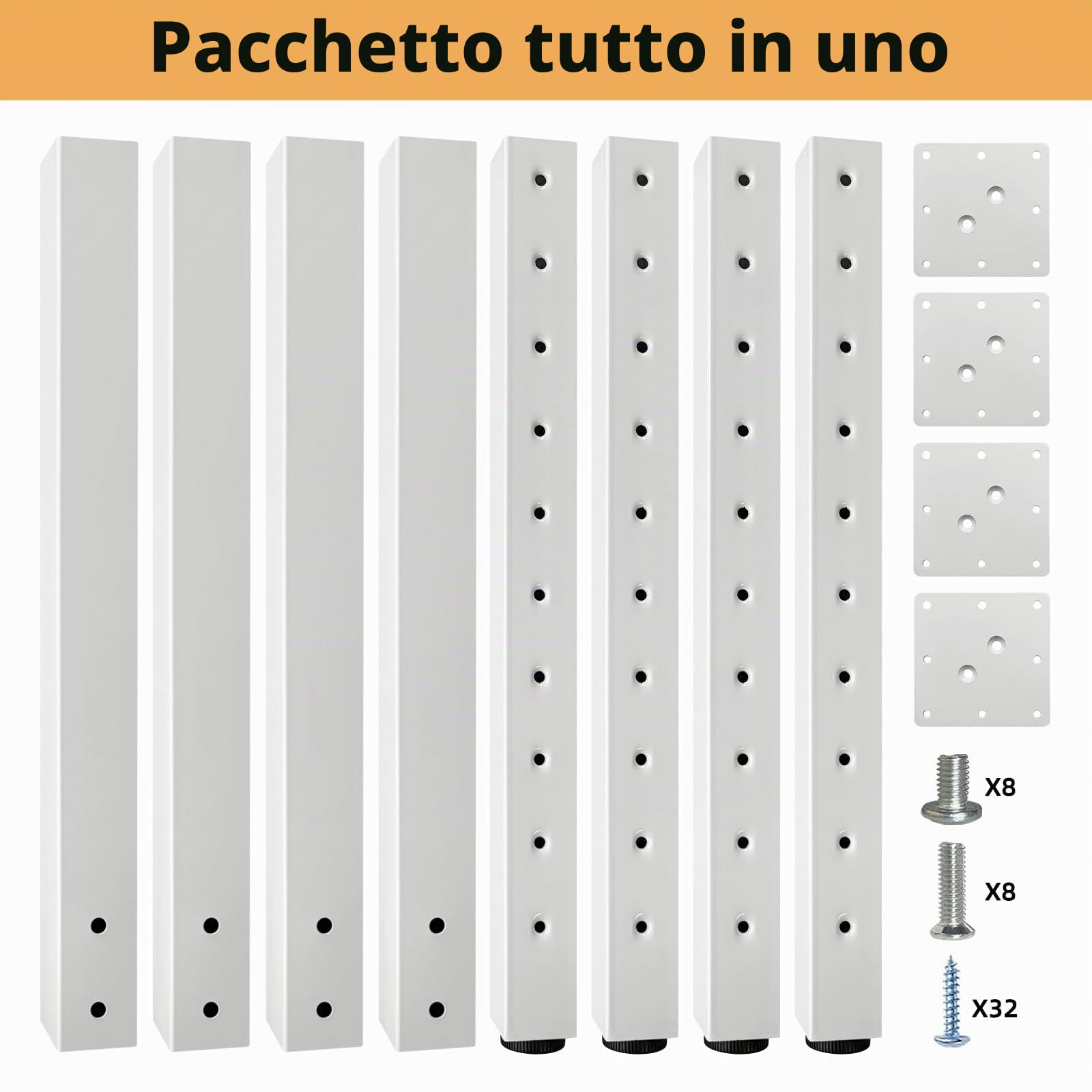 QLLY Set di 4 gambe da tavolo quadrate regolabili, da 60 a 100 cm, per casa e ufficio, fai da te, bianco