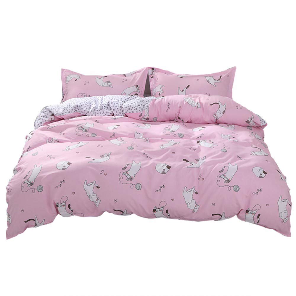Housse de couette chat et flamant rose Loussiesd King en microfibre avec taies d'oreiller zippées