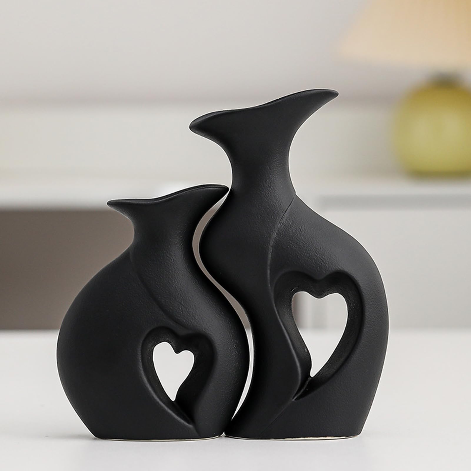 Vasi In Ceramica A Forma Di Cuore - Set 2 Pezzi Nero Per Decorazione Boho Moderna - Foto 2