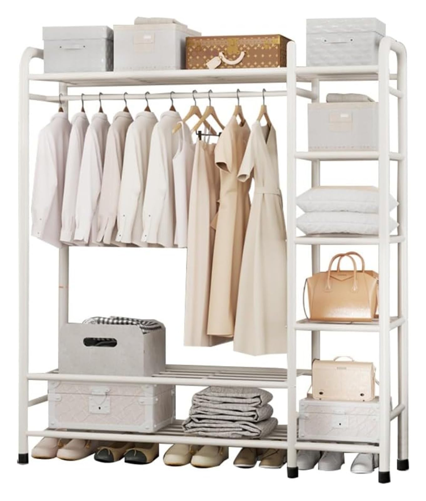Portant à vêtements blanc moderne doté de 3 étagères de rangement pour vestiaire entrée épuré