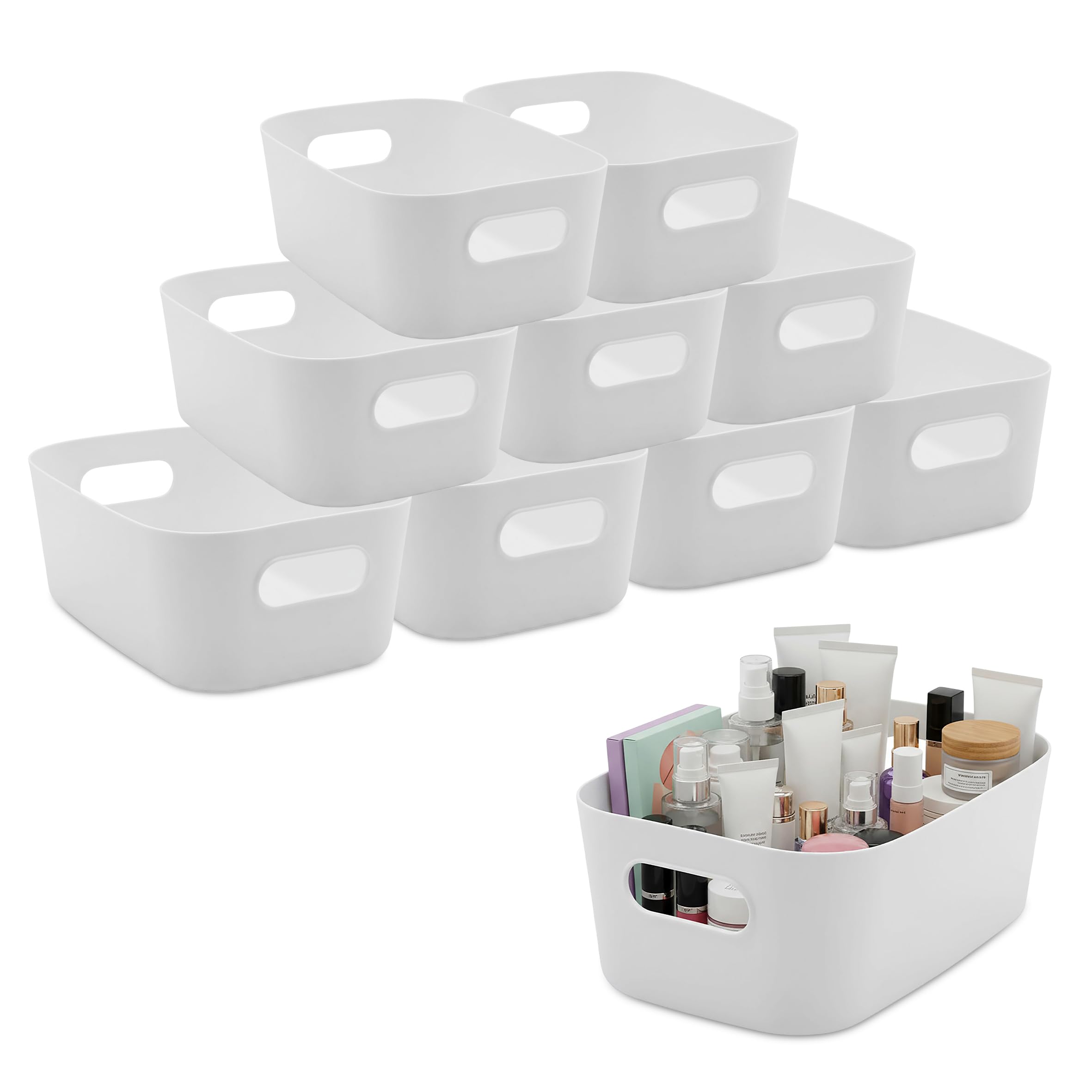 Spetebo Aufbewahrungsbox Aufbewahrungsbox 24 x 17 cm – mit Griffen, Weiß, 10er Set
