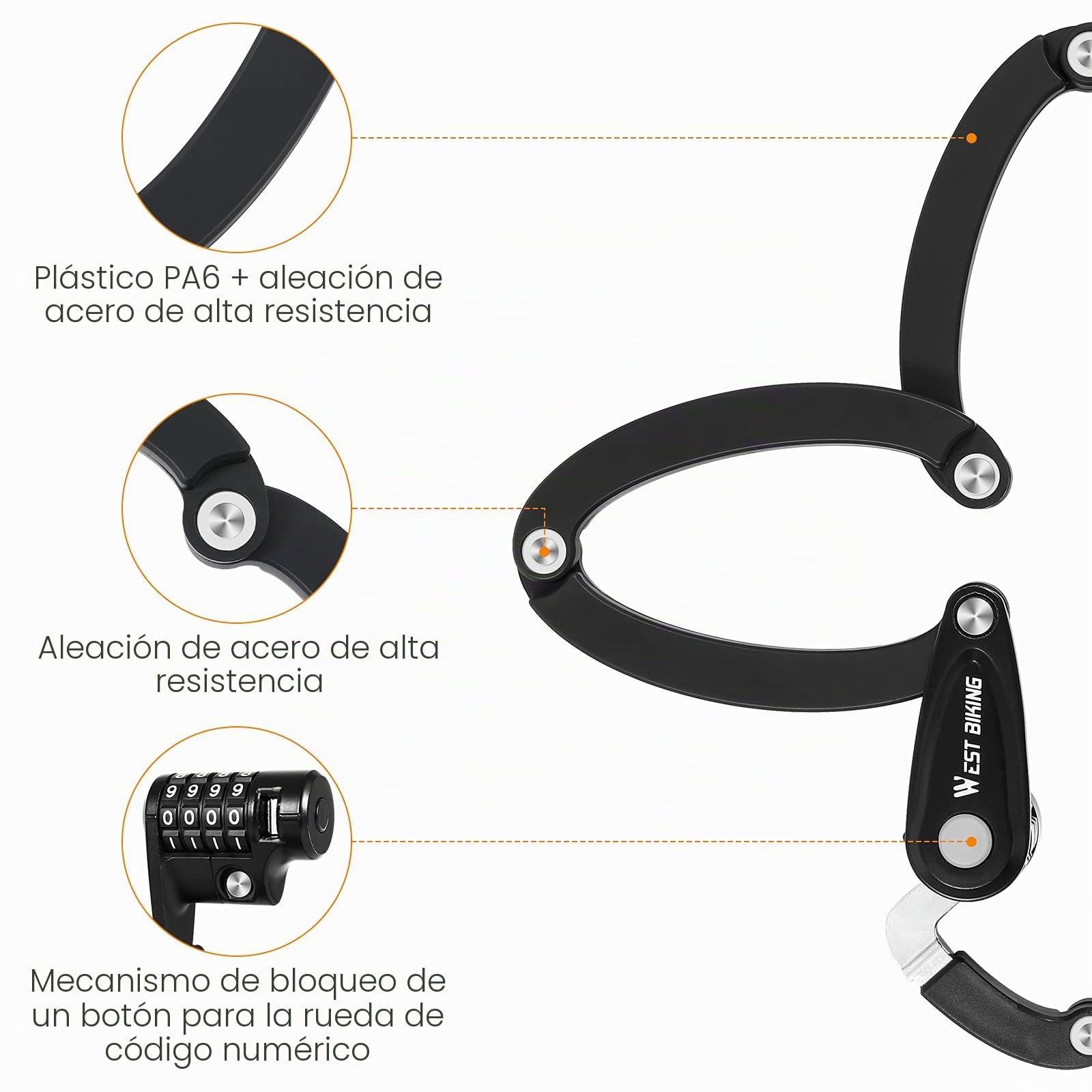 XIQI Candado plegable para bicicleta de alta seguridad, 85 cm de longitud, candado de combinación con soporte, alto nivel de seguridad 10, cerradura de bicicleta para bicicleta de montaña y carretera