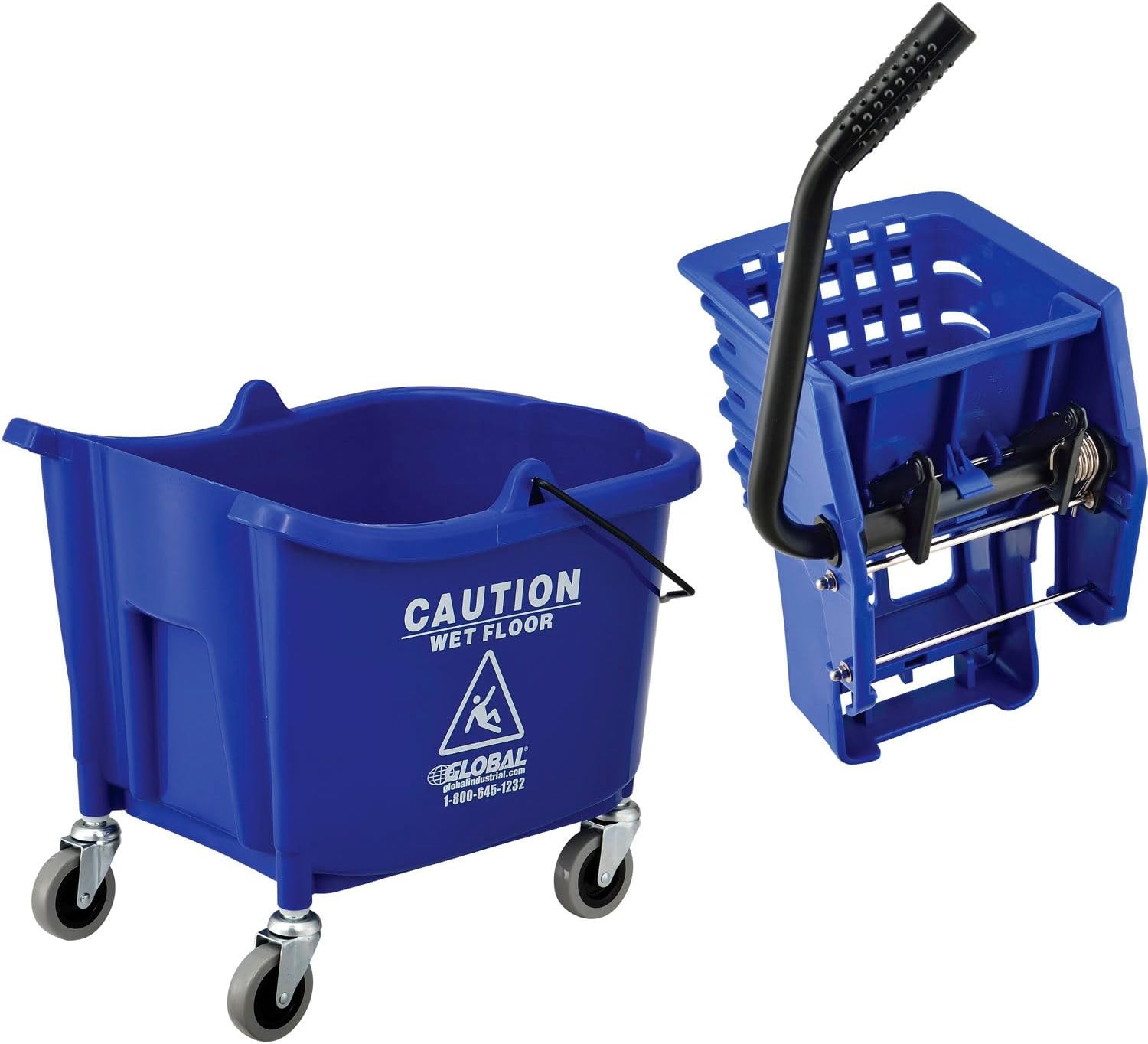 Global Industrial Commercial Mop Bucket and Wringer Combo with Side Press, 38 Quart Capacity, Durable Corrosion-Resistant Polypropylene, 3" Swivel Casters, Blue