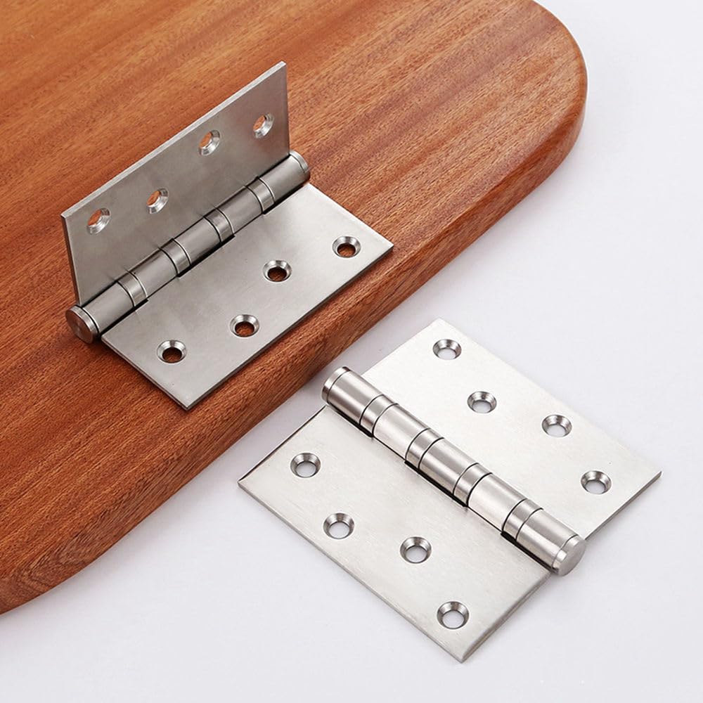 FarDeer 4 Inch (100mm) Polished Chrome Ball Bearing Hinges, Steel Door Hinge for Wooden Doors(2 works), Silver