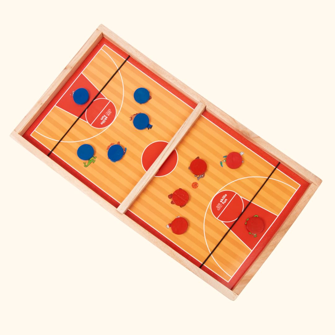 Skillofun Portable String Hockey Game | Fastest Finger First Board Game | Wooden Sling Puck Board Game for Kids & Adults | Birthday Gift for Kids | Indoor Games for Boys 7-14 Years