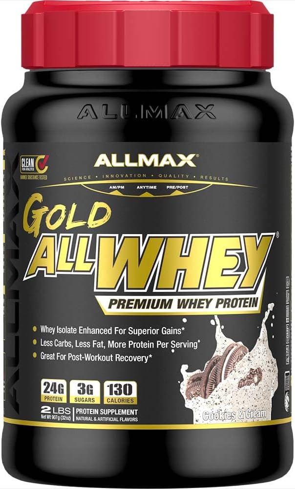 ALLMAX Gold ALLWHEY Whey Protein Powder, Cookies & Cream, 2 lb, 24g Protein Per Scoop, High Protein for Muscle Recovery, Lean Muscle Growth & Post Workout Nutrition, Gluten Free, 30 Servings