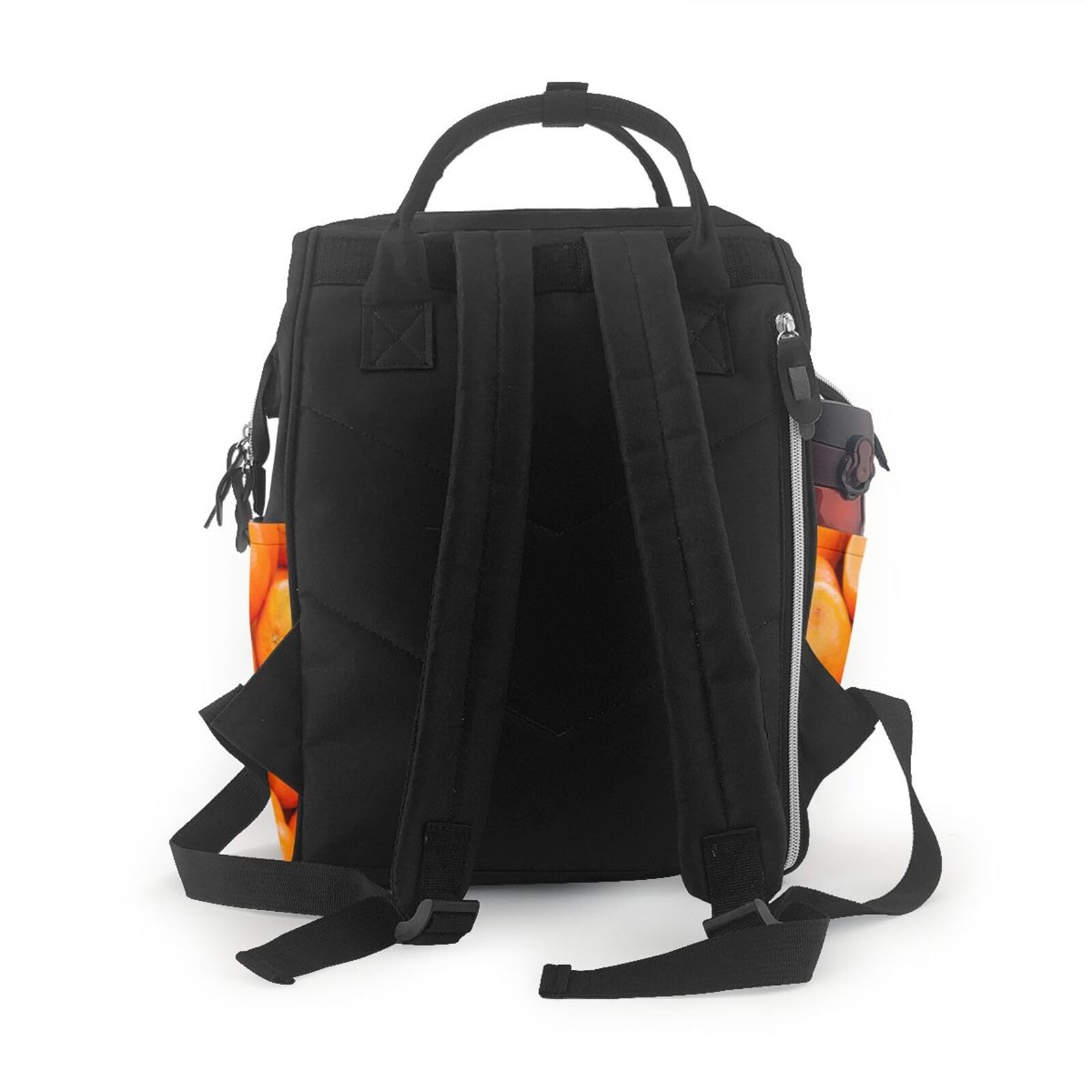 Bolsa de pañales con estampado naranja, multifunción, grande, para viajes, para mamá y papá, color negro, talla única, Negro, talla única