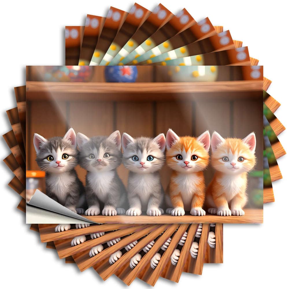 Mens Bathroom Decor, Decals Boys Cover Five Adorable Kittens Sitting Together | Small Waterproof Vinyl Stickers(8X12CM)