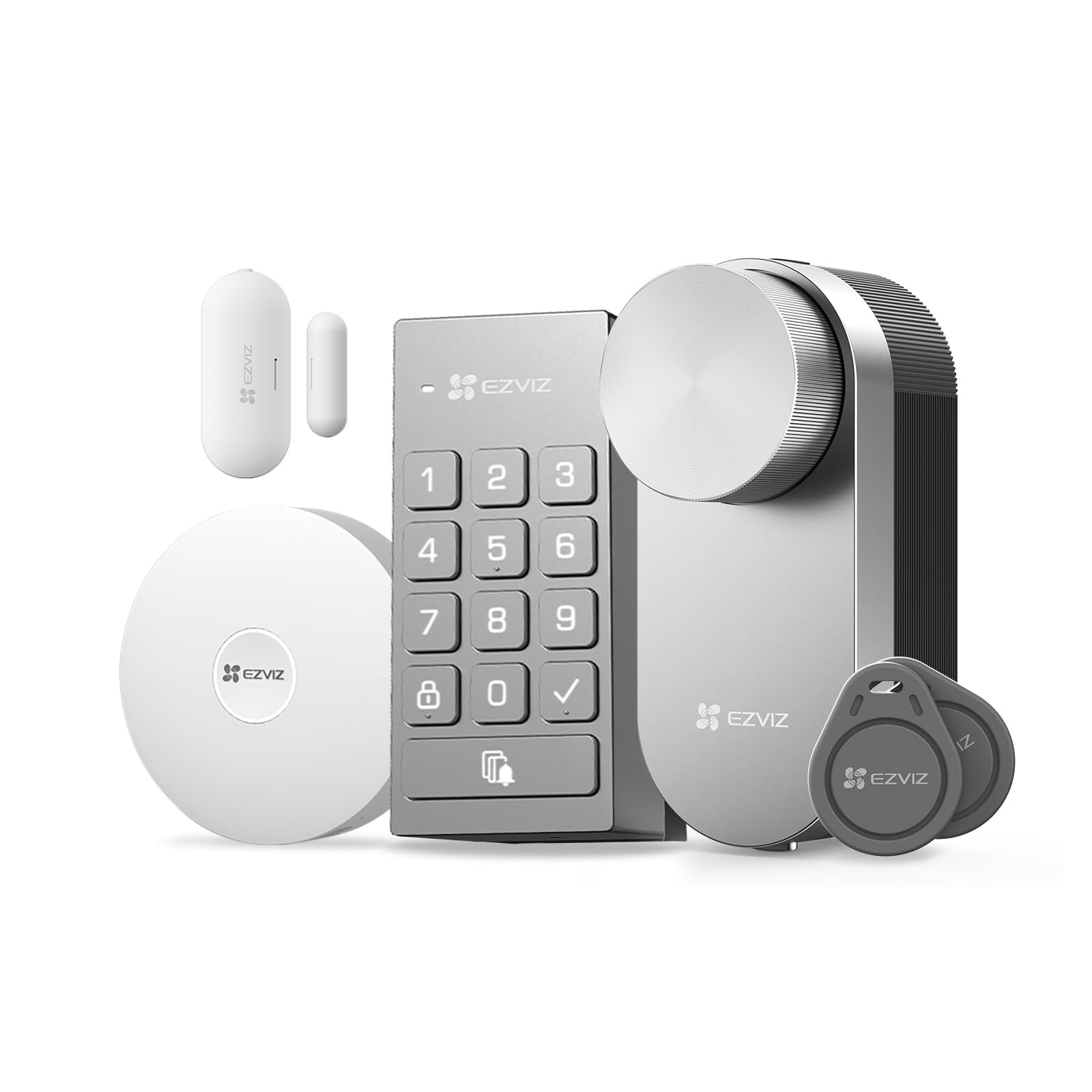EZVIZ Smart Lock DL01 Pro mit Keypad & Gateway & Türsensor, Elektronisches Türschloss mit Austauschbaren Batterien, Smartes Türschloss, Öffnen per Ezviz App, Code, RFID karte, Unterstützt Matter
