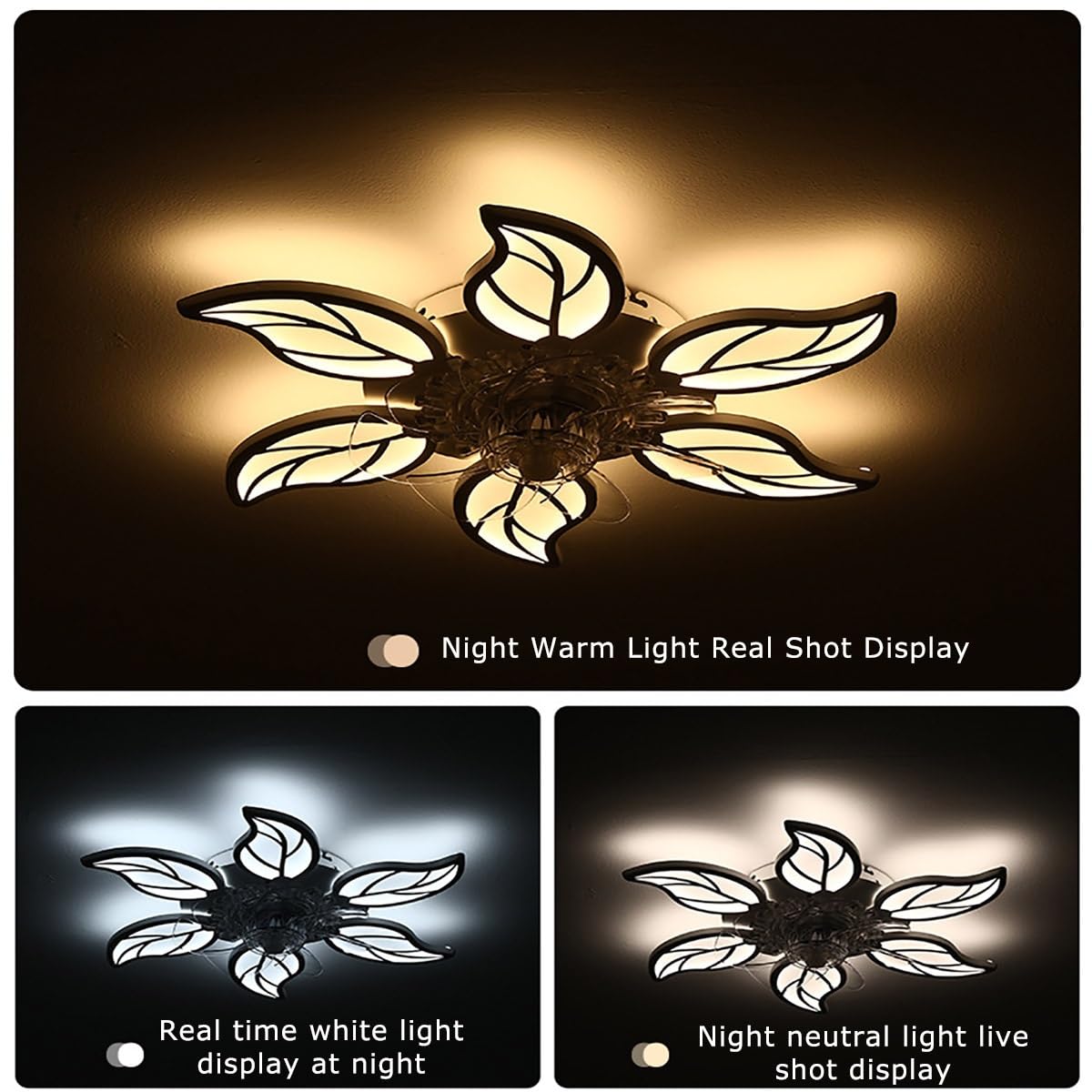 CUNTO Ventilatore da soffitto semplice con telecomando, ventilatore elettrico silenzioso con luce nascosta con 3 velocità del vento e LED dimmerabile a 3 colori, per soggiorno camera da letto