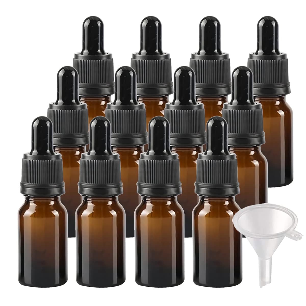 24 Stück 10ml Braun Glas Pipettenflasche, Leere Kleine Glasflasche mit Pipette Originalitätsverschluss, Glaspipette Tropfflasche für ätherische Öle Aromatherapie + 2x Trichter