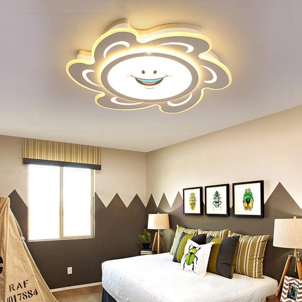 Bedroom Cartoon Sun Pattern Led Ceiling Lamp Children's Room Stepless Dimming Creative Home Kindergarten Restaurant Decorative Lights/52 * 52 * 8Cm