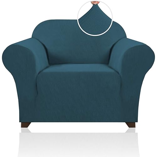 PrinceDeco Stretch Chair Cover Chair Slipcovers with Arms 1-Piece Chair Sofa Slipcovers or Living Room Non Slip Armchair Cover Furniture Protector Dogs Pet Friendly(Armchair,Deep Teal)