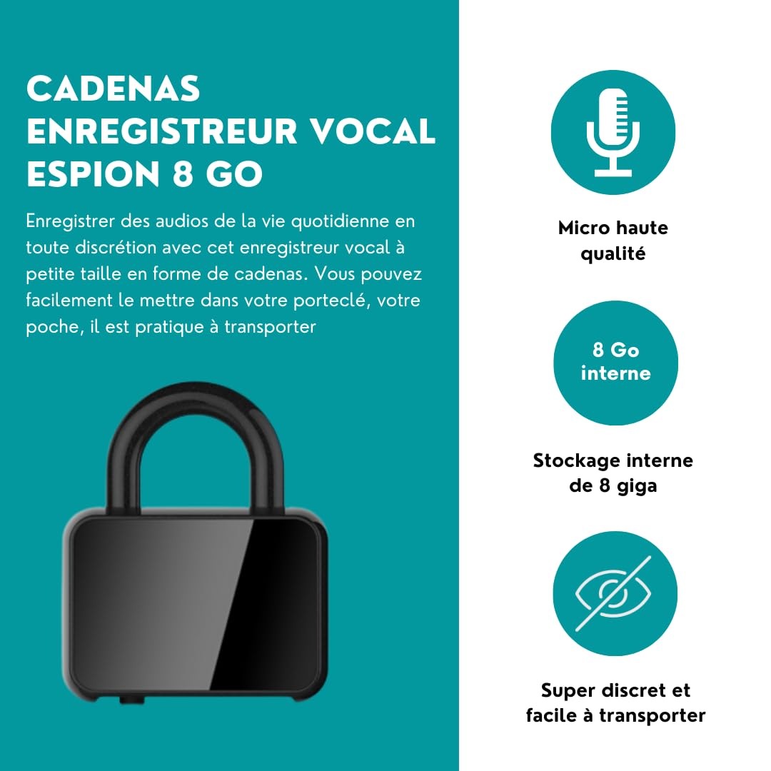 Cadenas Enregistreur Vocal Espion 8 GO