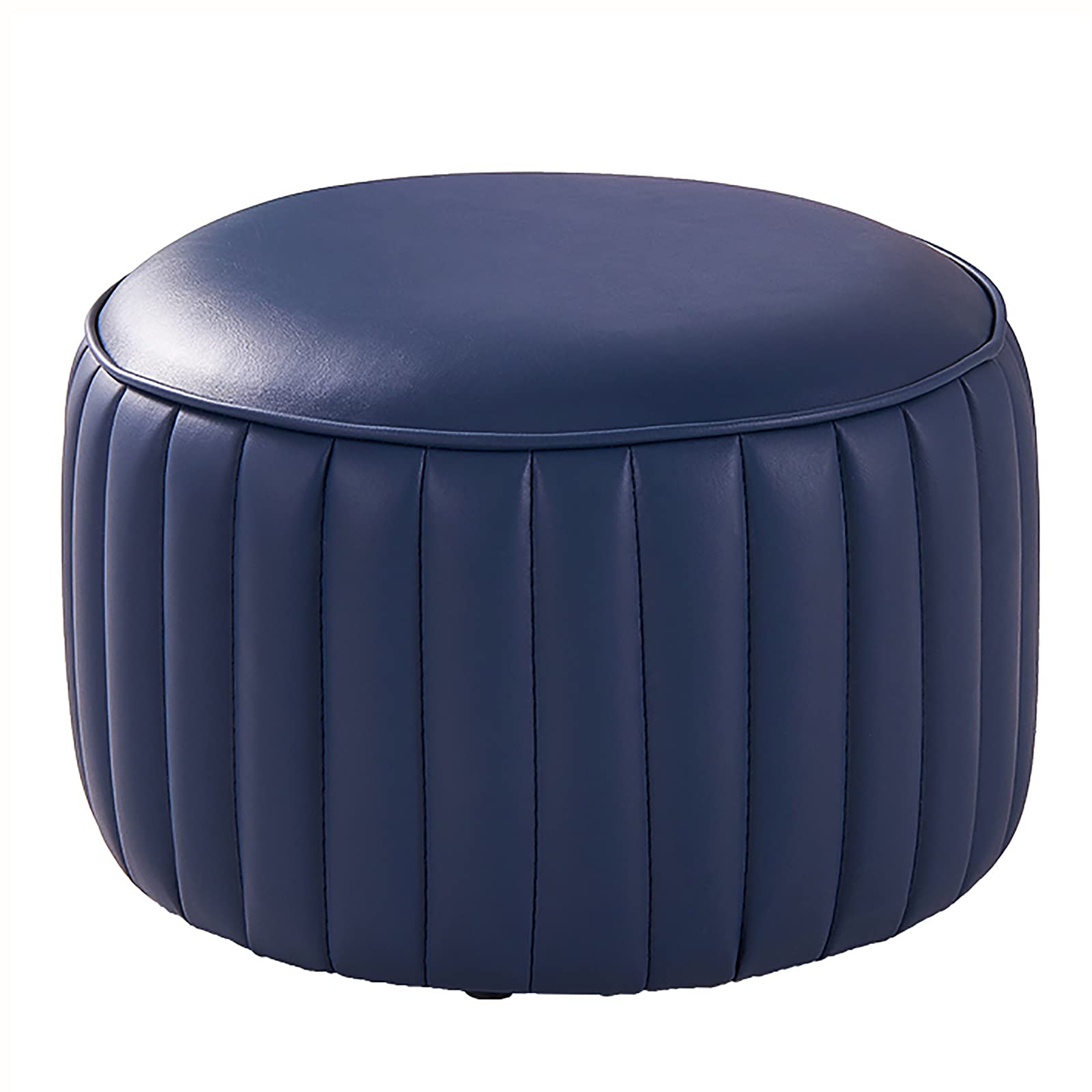 LMMIAOZ Premium Navy Blue Leather Small Round Footstool for Living Room and Bedroom Comfy Resting Footrest Sofa Stool (32x32x21cm)