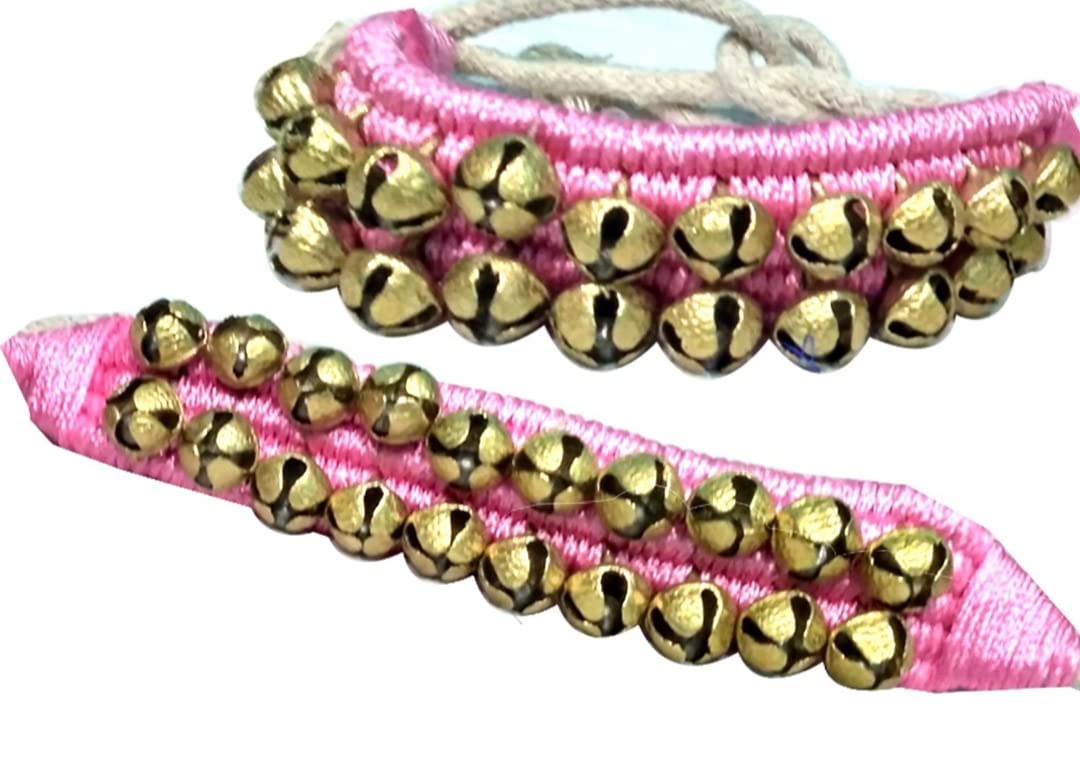 PRANCHI BRASS 2 LINE PINK GHUNGROO PAD FOR KATHAK AND CLASSICAL DANCE FOLK (20+20BELLS)-image-4