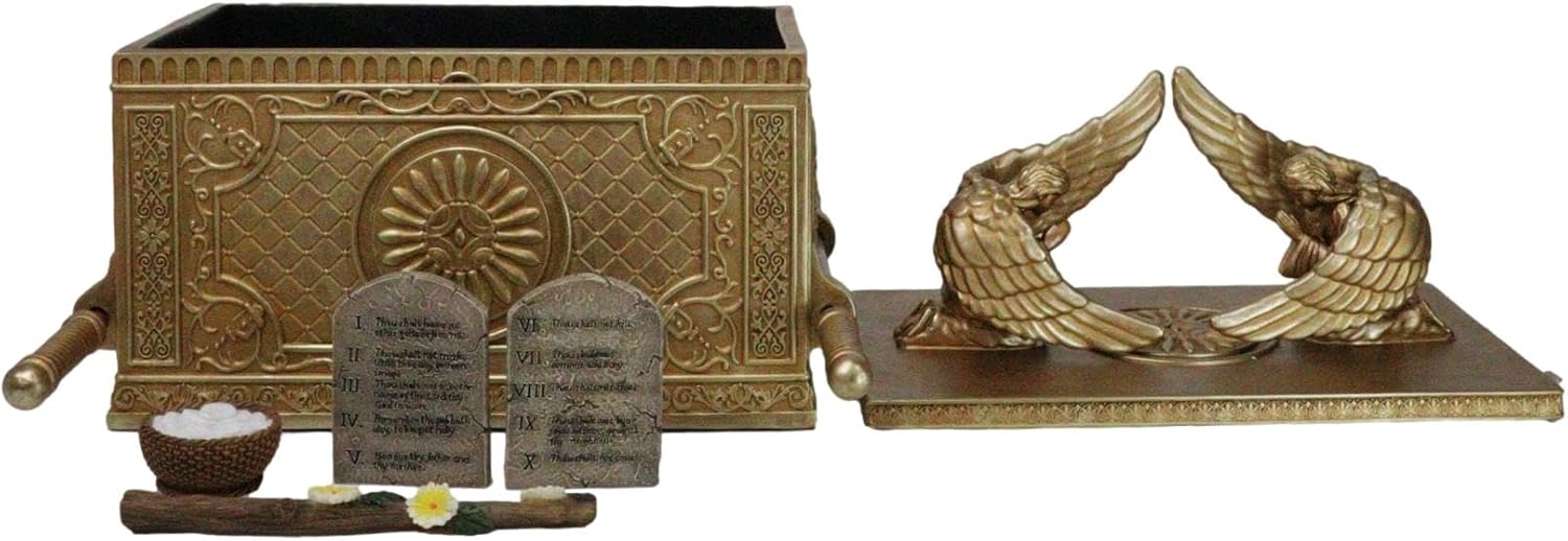 Ebros Gift Matte Gold Holy Relic Ark of The Covenant Throne of God with Ten Commandments Rod of Aaron and Manna Decorative Trinket Box Sculpture Christian Israel Historic Replica (1:5 Scale)