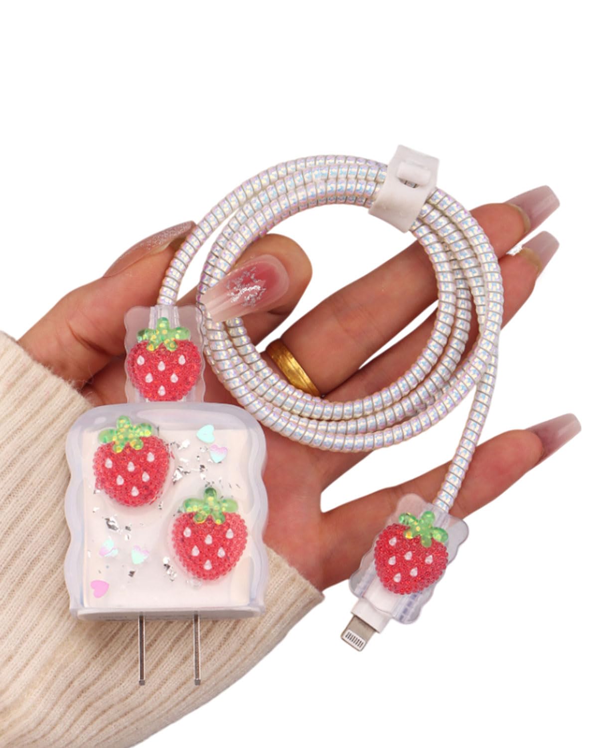 1 pezzo Protezioni a Motivo a fragola, Cavi Protezioni Compatibile con iPhone, Protettivi per Caricabatterie USB-C per Donne, Antigoccia Impedisce de Cavo Linee Dati