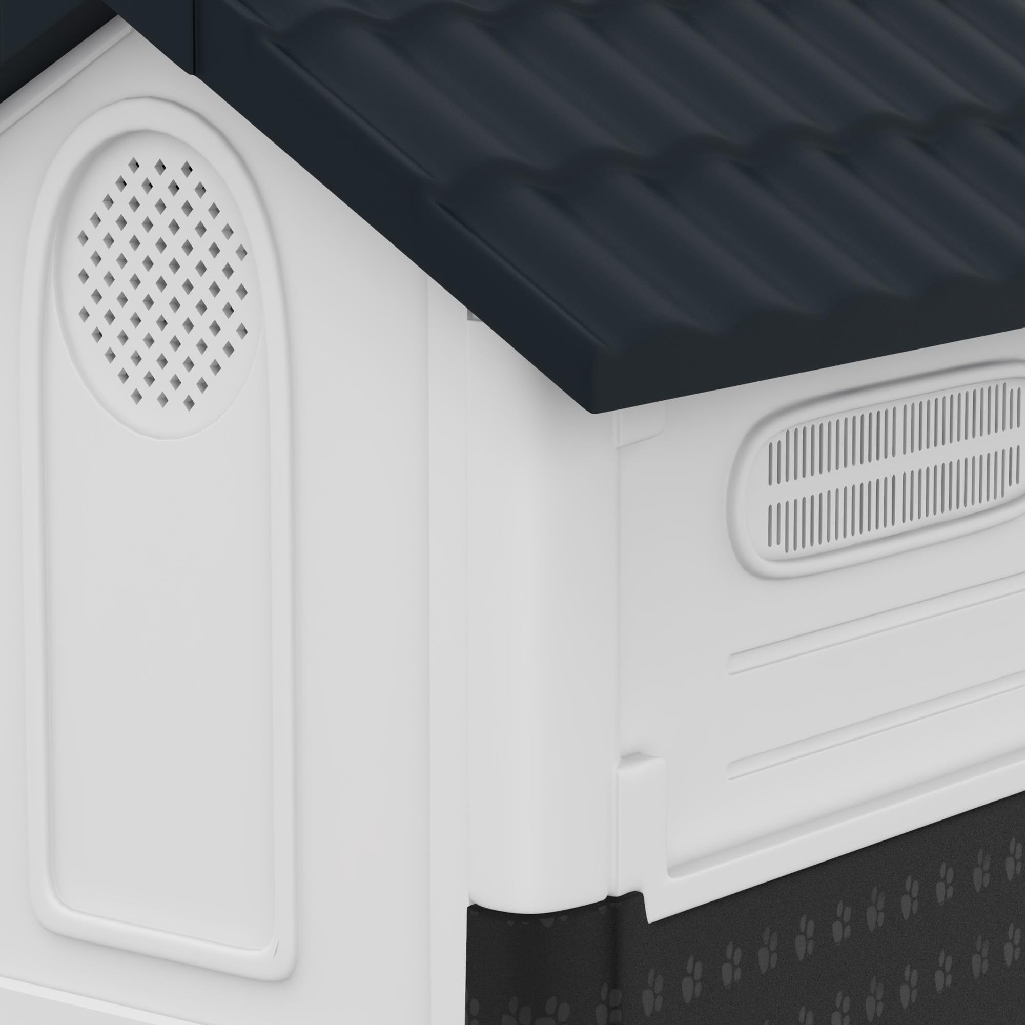 PawHut Caseta para Perros Mini para Exterior, Casa para Perros de Plástico con 3 Ventanas, Base Elevada, Techo de Tejas de Imitación, 64,5x57x66 cm, Gris Oscuro