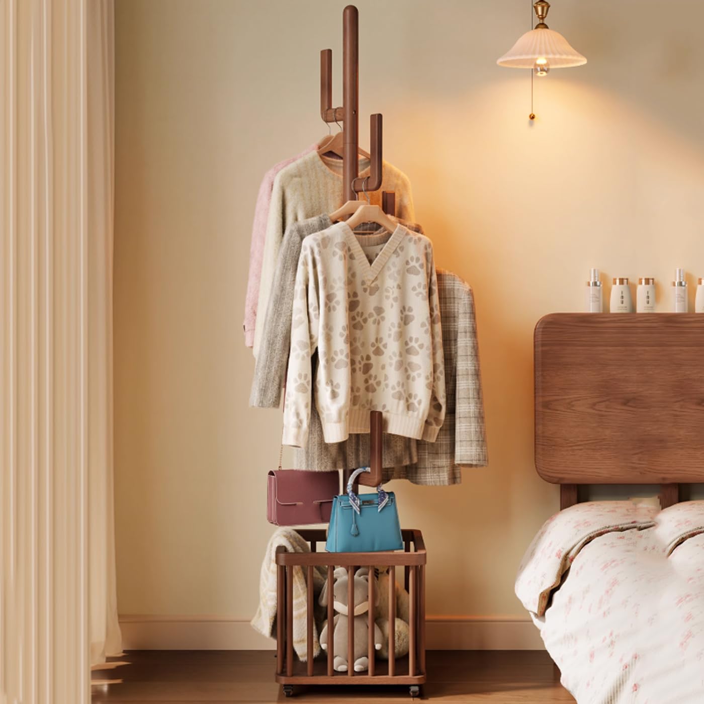 Porte-manteau en bois massif haut de gamme avec coffre de rangement