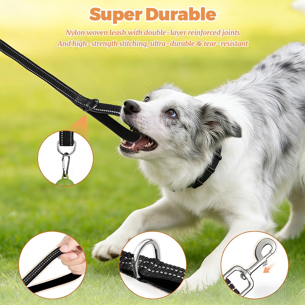 Correa Perro Adiestramiento, 5M/10M/18M Cuerda Larga Grande, Nylon Suave Correas Reflectante con Gomas para Perros Grande y Pequeño, para Entrenar, Acampar, Pasear- Negro — view 3