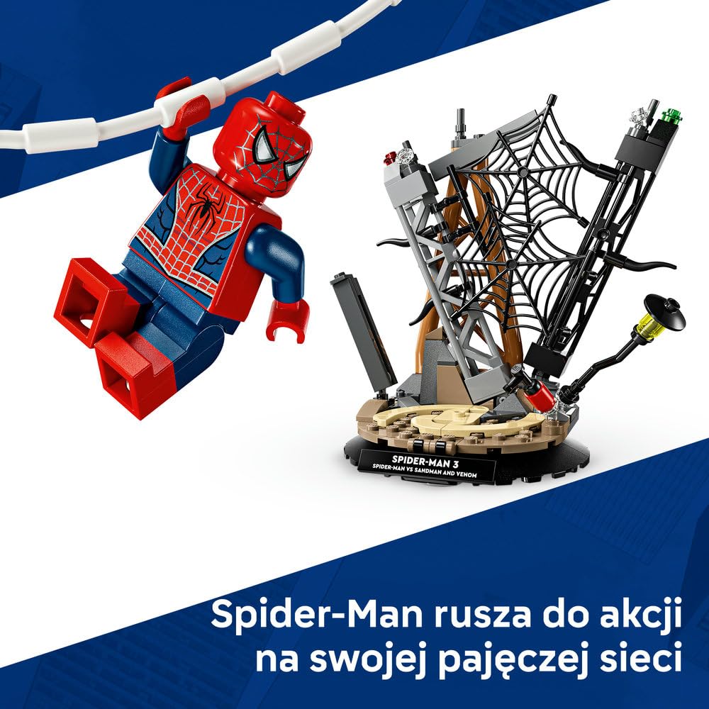LEGO ǀ Marvel Epicka bitwa: Spider-Man kontra Sandman, klocki dla dzieci z Venomem, zabawka dla chłopca i dziewczynki od 9 lat, pomysł na prezent z superbohaterem i dekoracja pokoju dziecięcego 76334