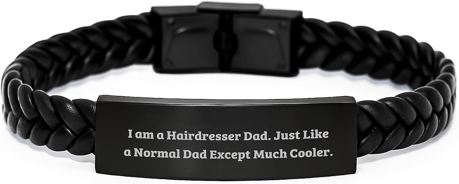 Hairdresser Gifts for Him, Funny Daddy Hairdresser Interlaced Leather Bracelet for Birthday, Unique Gifts from Dad
